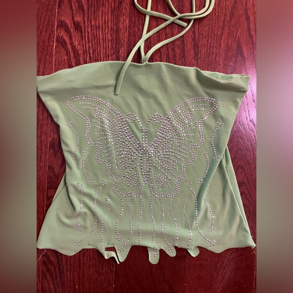 Y2K Green Halter Top Butterly Design Tag 1080
